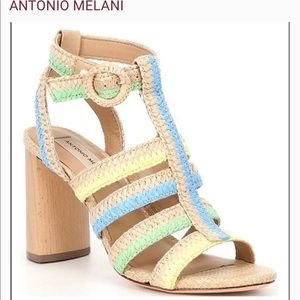 Antonio Melani Wicker look Multi 3” High block heels 9M NWT